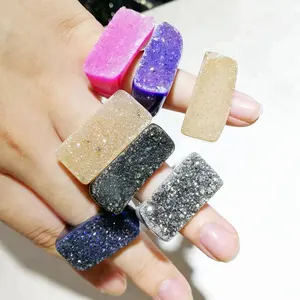 Nhẫn Đá Mã Não Rắn Chạm Khắc Trang Sức Druzy Tự Nhiên Titanium Tráng Màu Geode Tuyên Bố Nhẫn Đeo Tay