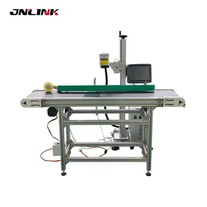 Effective working co2 fly laser fiber marking machine with conveyor belt