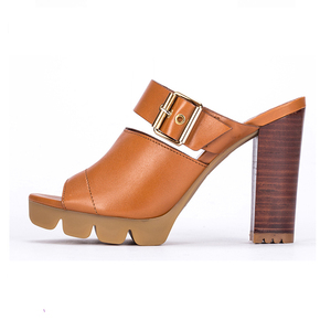 Cammello tomaia in vera pelle fibbia quadrata in metallo tacchi alti 6cm per scarpe da donna sandali da donna alla moda - Product Image 2