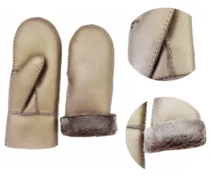 Metal Hand Sewn Winter Women Spanish Merino Shearling Double Face Lamb Skin Fur Leather Warm Ladies Sheepskin Mitten Gloves
