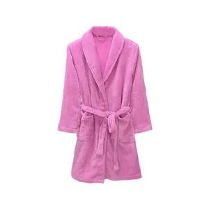 高品质定制 100% 棉酒店性感女孩浴衣，粉红色夜间长袍浴袍