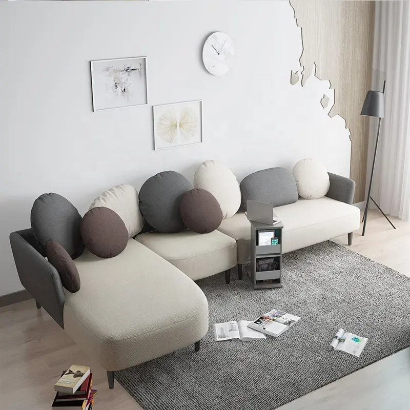 간단한 가정 가구 백색 L 모양 구석은 현대 직물 거실 부분적인 소파를 디자인합니다