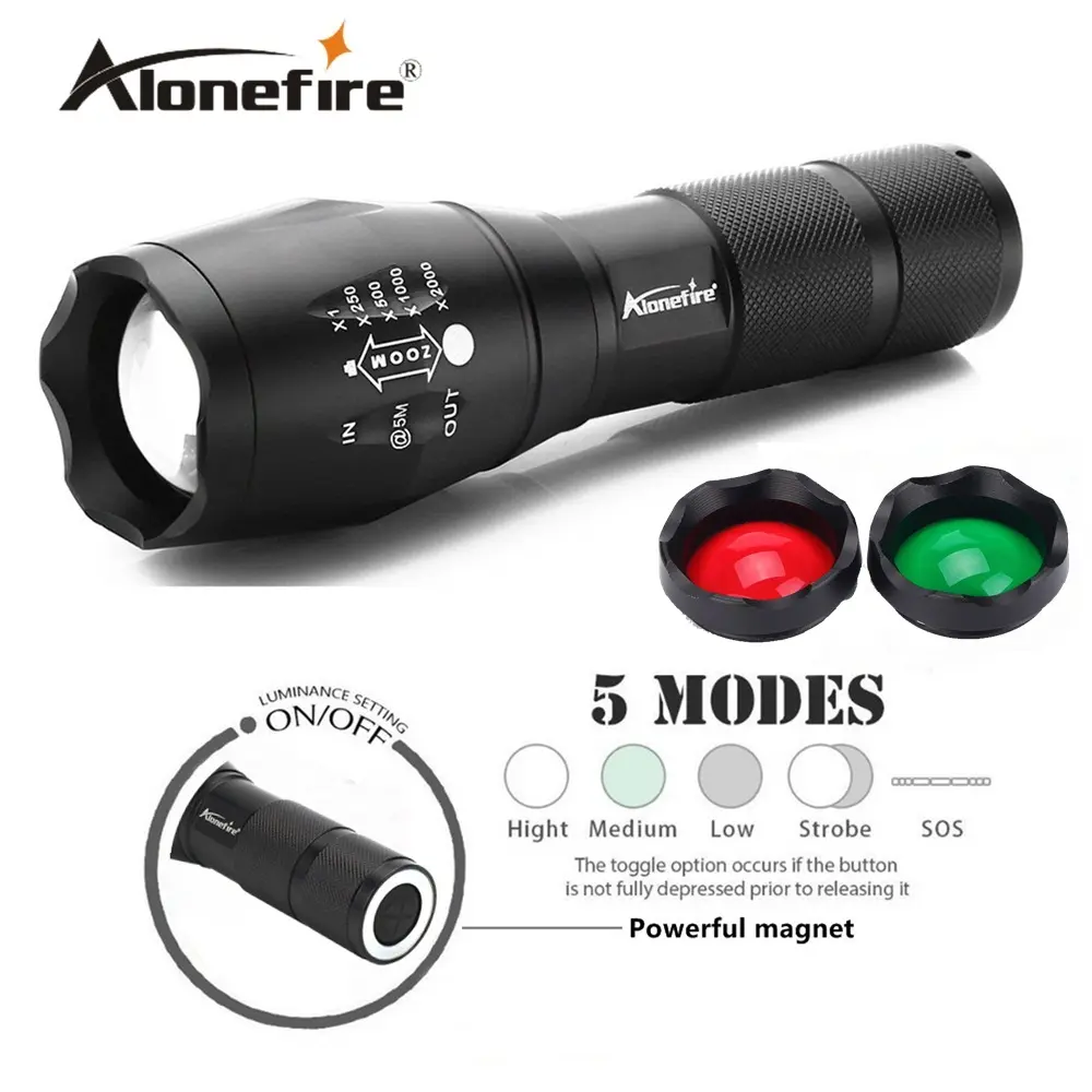 AloneFire G700-N 10W T6 5000lm taktik Zoom led el feneri beyaz/yeşil/kırmızı lens çalışma mıknatıs güçlü Torch kamp feneri