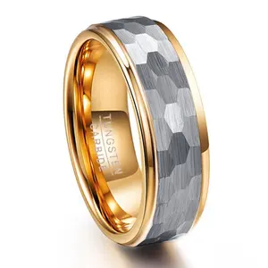 Best Selling Designer Sieraden Gehamerd Stijl Tungsten Wedding Band Gold Mannen Ring