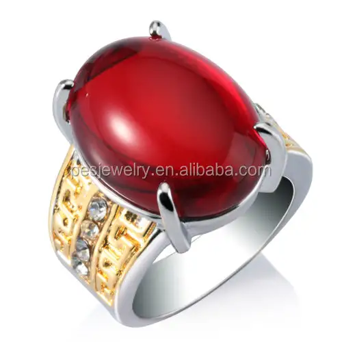 PES Fashion Jewelry! Unisex Two Tone Cabochon Ruby Garnet Solitaire Ring