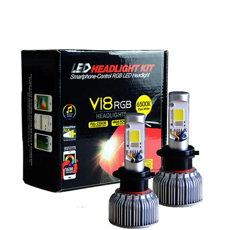 APP חכם טלפון בקרת 2in1 H4 רכב אור RGB LED פנס הנורה ערכת H7 צבע שינוי rgb led הנורה 9005 9006 H11