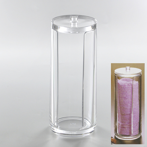 Eco-Friendly Cylinder Shape Transparent Acrylic <b>Cotton</b> <b>Pad</b> Holder Dia7x18.5cm Modern - Product Image 1