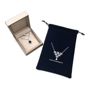 Bolsa de joias personalizada pequena do veludo azul escuro