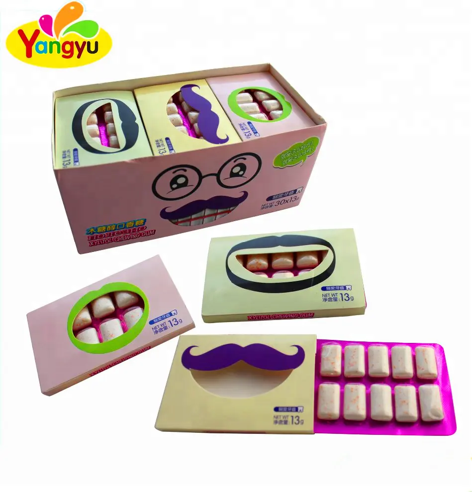 मजेदार मूंछें दांत पैकिंग मजबूत टकसाल स्वाद चबाने वाली गम में प्रदर्शन बॉक्स