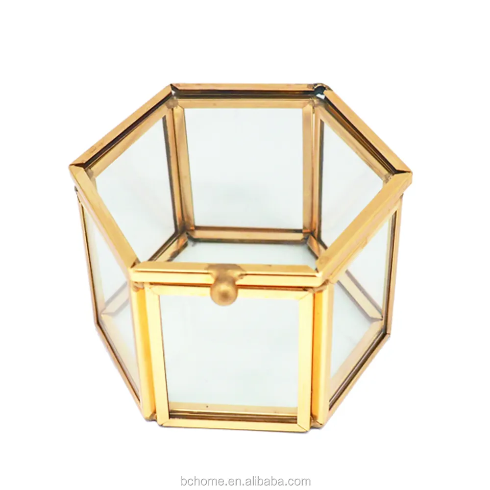 Kunden spezifische sechseckige Glas-Schmucks cha tulle mit Gold metall veredelung