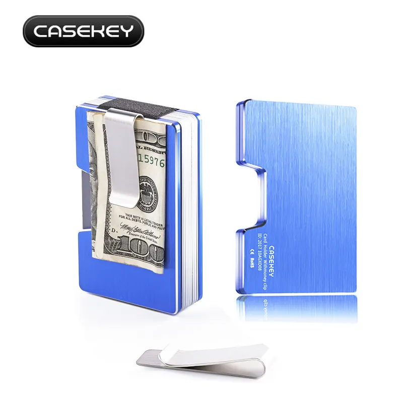 Casekey Ultra Thin RFID Blocking Metal Aluminum Card Holder Wallet with Money Clip for Business