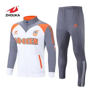 Оптовая продажа, белый и оранжевый тренировочный костюм на молнии по индивидуальному заказу от производителя, тренировочный костюм для футбольного клуба