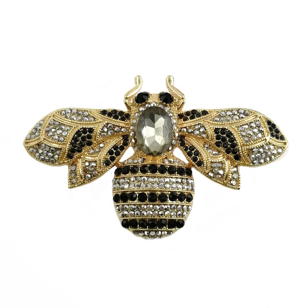 Gold Plated Large Women Brooches Alloy Crystal Rhinestone Bee Brooch Vintage Insect Honey Bee Brooch for Accessories