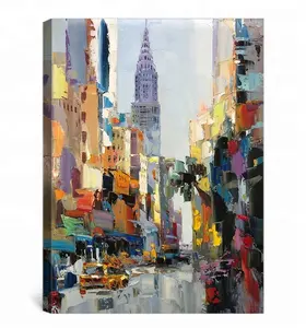 New York Chrysler Xây Dựng Palette Knife Tường Nghệ Thuật Hiện Đại Bức Tranh Sơn Dầu