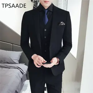 Nieuwste Black Mens Suits 3 pieces Slim Fit Mannen Bruiloft Bruidegom set Mannelijke Pak Jas + Vest + Broek