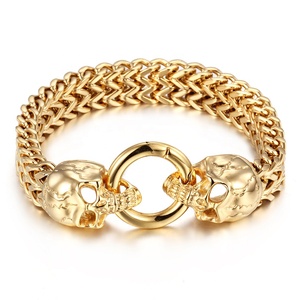 Bracciale a catena con testa di leone in acciaio inossidabile 316L color oro stile punk, gioielli da uomo - Product Image 6