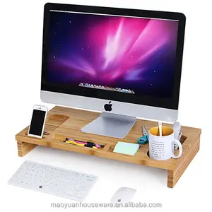 Tabela de madeira para computador, bandeja de bambu para computador desktop, monitor riser