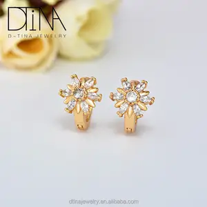 DTINA Korea Design Clear Gemstone Flower Gold Hoop Earrings Jewelry