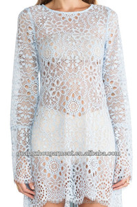 2015 playa de verano por mayor informal de manga larga suelta transparente ver a través de cover up de encaje mini vestido - Product Image 5