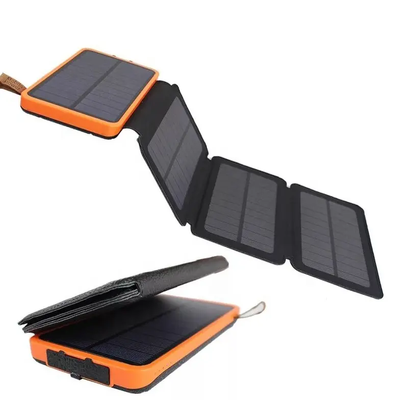 Painel solar dobrável de 6w, painéis solares, banco de energia portátil para celular 10000mah com luz led