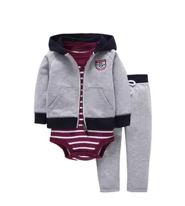 Boutique baby winter clothing set 3 pcs set hooded jacket romper and pants