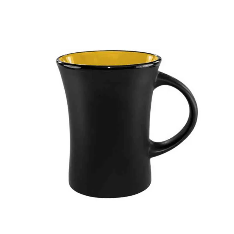 노란색 외부 블랙 내부 일반 커피 허리 머그잔 유약 도자기