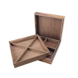 Custom Square Solid Wood Candy Box With Lid 4 Compartments Wooden Nuts Box Christmas Gift