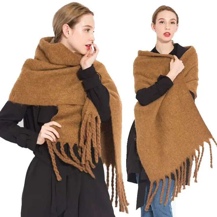 Оптовая покупка из Китая, женские зимние коричневые кашемировые шарфы, шали для импортеров в Европе