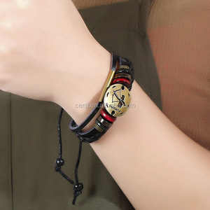 Handmade Oroscopo <span class=keywords><strong>Segno</strong></span> <span class=keywords><strong>Zodiacale</strong></span> Logo Piastra Regolabile Braccialetto di Cuoio - Product Image 2