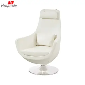 CHROME BASE WHITE LEATHER SWIVEL LEISURE CHAIR WHIT PILLOW