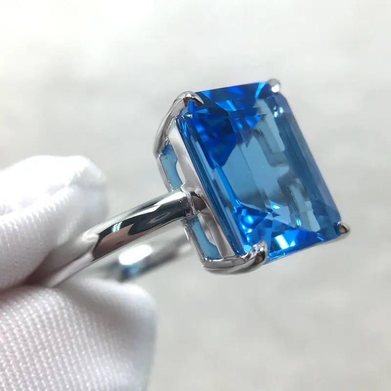 Natürlicher Edelsteins chmuckring 925 Sterling Silber Blau Topas angepasst