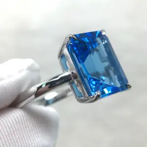 Natural gemstone jewelry ring 925 sterling silver blue topaz customized