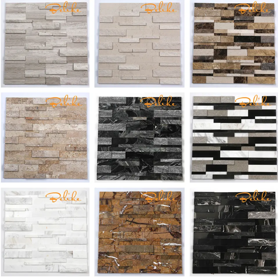 Multi-平準化Marble Honed Rock Surfaces Stripes Mosaic Tile Home Decor Modern Stacked Style Penthouse Condo Art Mosaic Design
