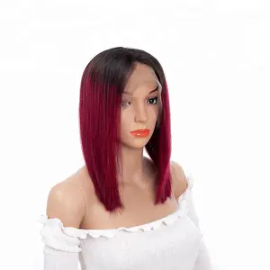 China fabricante de cabello peluca recta dos tono Color 1b 99j corto Ombre pelucas delanteras de encaje para las mujeres negras