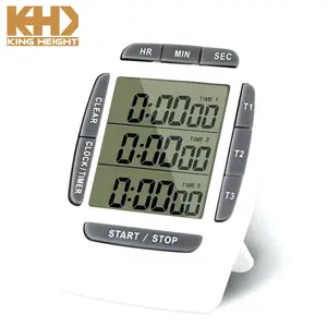 KH-TM040 KING HEIGHT Plastic Light Large LCD Display 3 Group Kitchen Timer with Magnetic Back