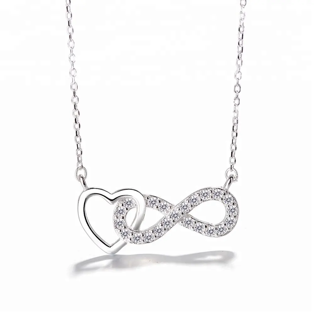 Neueste Pure 925 Silver Fine Jewelry Heart mit Infinity Charm Halskette für Frauen