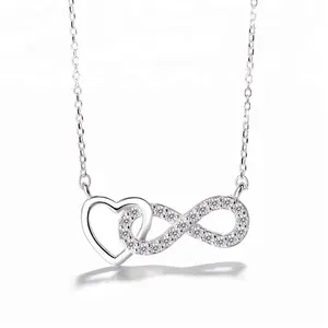 Neueste Pure 925 Silver Fine Jewelry Heart mit Infinity Charm Halskette für Frauen