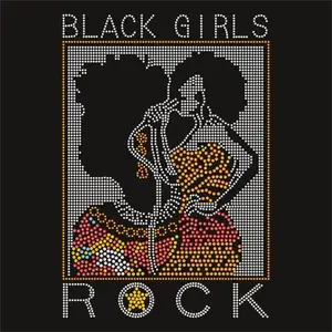 Camisetas con diseño ostentoso para niñas negras, Rock, diamantes de imitación, transferencias al por mayor