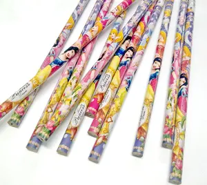 hot sale Snow White design student pencil wooden filmed student pencil with eraser topper for children