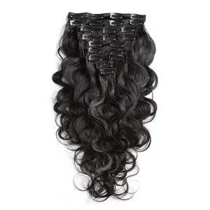 Extensiones de cabello Natural brasileño virgen con Clip, extensiones de cabello ondulado rizado con descuento