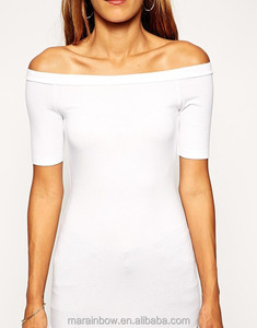 95% <strong>Viscose</strong> 5% Elastane White/Black Plain Lightweight Womens Longline Short Sleeve T Shirt Off the Shoulder <strong>Top</strong> in Tunic Length - Product Image 3