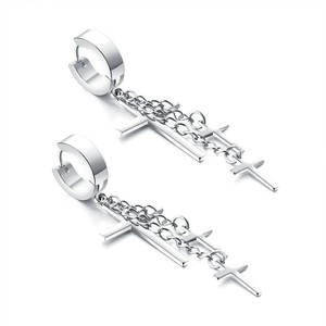 Marlary Fancy Design Hanging <strong>Cross</strong> <strong>Earrings</strong> for <strong>Men</strong> Gold Stainless Steel Hoop <strong>Cross</strong> Pendant <strong>Earrings</strong> - Product Image 2