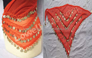 Écharpe de hanche de danse du ventre en mousseline de soie pour femmes avec 128 pièces pendantes 3 rangées Performance Wear Wrap Belt - Product Image 2