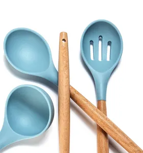 New Design Kitchen Tools Kitchen sets accessories Wood Handle Nonstick Silicone Kitchen Cooking Utensil Set