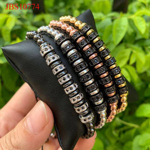 Bracelet Macramé Homme <span class=keywords><strong>en</strong></span> Acier Inoxydable avec Perles d'Hématite et Pavé de Zirconium Cubique, Nouveau Design Fait Main, Idéal pour la Location de Bijoux - Product Image 1
