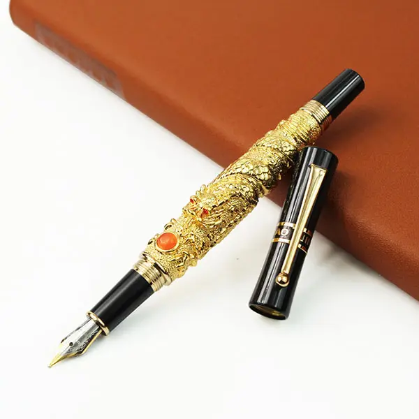 RCGS-031 High End Corporate Pen Gif Logo Gegraveerd Luxe Heavy Metal Jinhao Stereo Draak Goud Wit Roller Tip Vulpennen