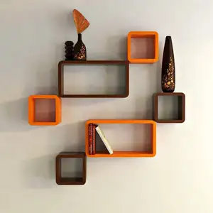 Conjunto de prateleira de parede, conjunto de seis cubos retangular designer de parede prateleira