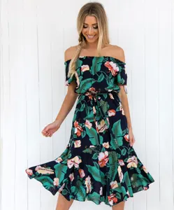 Modern Stylish off shoulder summer women casual elegant dress floral dress women