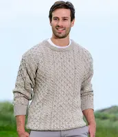 New custom mens heavy weight traditional aran merino wool sweater Yilage anti shrink crew neck sweater