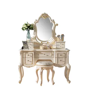 欧式白色玫瑰复古卧室梳妆台与镜子出售